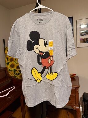 Disney Gray Mickey Mouse Short Sleeve Tee with Red and Yellow Accents